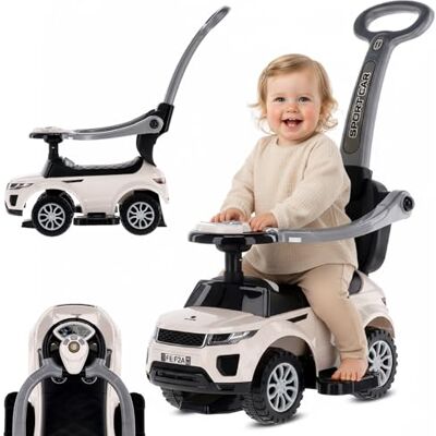 Sun Voiture pour enfants à pousser et glisser, à partir de 1 ans, avec klaxon et musique, espace de rangement sous le siège (Blanc) Sun Voiture pour enfants à pousser et glisser, à partir de 1 ans, avec klaxon et musique, espace de rangement sous le siège (Blanc)