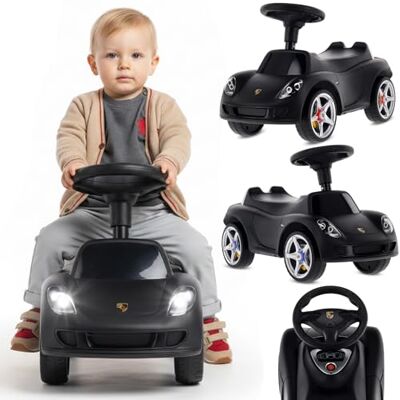 Sun Porsche Carrera GT Voiture porteur à partir de 18 mois Volant avec boutons, phares, autocollants réalistes, jusqu'à 25 kg, noir Sun Porsche Carrera GT Voiture porteur à partir de 18 mois Volant avec boutons, phares, autocollants réalistes, jusqu'à 25 kg, noir