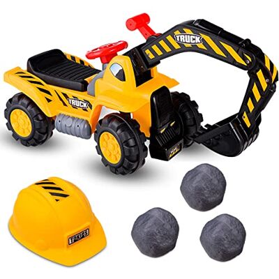 COSTWAY Excavatrice Tracteur Jouet pour Enfant avec Pelle Manuelle & Vocal, Pelleteuse avec 4 Penus en HDPE, 3 Pierres, Casque de Sécurité, Espace de Rangement Caché, Porteur pour 3 Ans+ COSTWAY Excavatrice Tracteur Jouet pour Enfant avec Pelle Manuelle & Vocal, Pelleteuse avec 4 Penus en HDPE, 3 Pierres, Casque de Sécurité, Espace de Rangement Caché, Porteur pour 3 Ans+