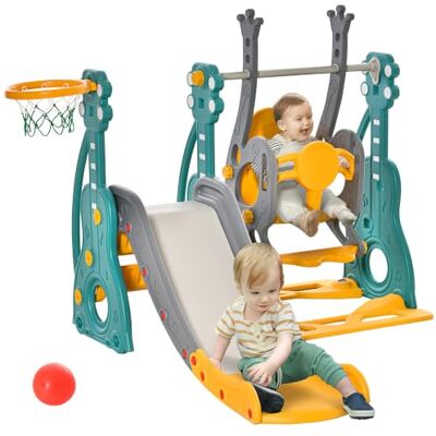 HOMCOM Toboggan Et Balançoire Pour Enfants 4 En 1 Bleu Jaune HOMCOM Toboggan Et Balançoire Pour Enfants 4 En 1 Bleu Jaune