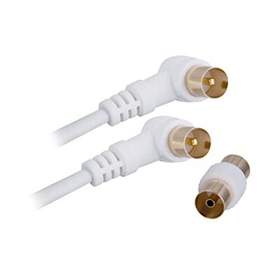 APM Câble TV Antenne 9.52mm, Coudé 2 Mètres, Connecteurs Gold Mâle/Mâle, Cordon Coaxial 90° Blanc avec Adaptateur Femelle/Femelle Inclus, Compatible TV Décodeur TNT Fiche Murale 9.52mm, 408018 APM Câble TV Antenne 9.52mm, Coudé 2 Mètres, Connecteurs Gold Mâle/Mâle, Cordon Coaxial 90° Blanc avec Adaptateur Femelle/Femelle Inclus, Compatible TV Décodeur TNT Fiche Murale 9.52mm, 408018