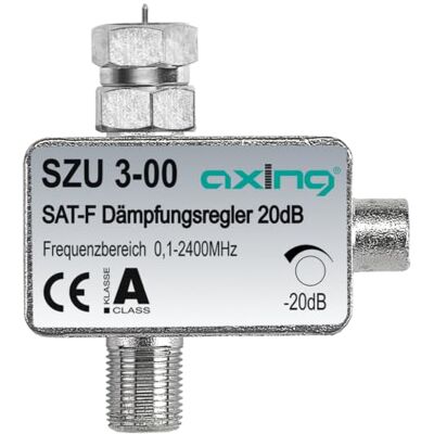 Axing SZU 3-00 atténuateur de signal satellite et terrestre avec F-connecteurs 20 dB réglable Axing SZU 3-00 atténuateur de signal satellite et terrestre avec F-connecteurs 20 dB réglable