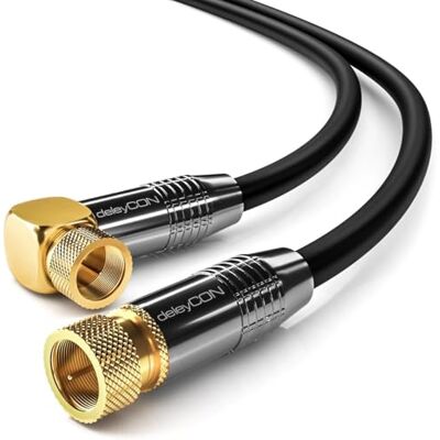 deleyCON 1,5m Câble Antenne SAT Câble Satellite Coaxial HDTV Full HD 4K Connecteur F 90° Coudé vers Connecteur F Droit Noir deleyCON 1,5m Câble Antenne SAT Câble Satellite Coaxial HDTV Full HD 4K Connecteur F 90° Coudé vers Connecteur F Droit Noir