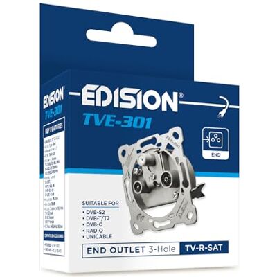 Edision Prise d'antenne satellite universelle TVE-301, prise d'antenne TV -R-SAT encastrée à 3 trous, convient pour Sat DVB-S2, Unicable, terrestre DVB-T/T2, câble DVB-C, radio, FM, DAB+, DC Pass, 3 Edision Prise d'antenne satellite universelle TVE-301, prise d'antenne TV -R-SAT encastrée à 3 trous, convient pour Sat DVB-S2, Unicable, terrestre DVB-T/T2, câble DVB-C, radio, FM, DAB+, DC Pass, 3