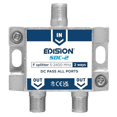 Edision SDC-2 partiteur d'antenne TV 2 sorties, répartiteur satellite et TV avec connecteur F, distributeur de signal TV, fréquences 5-2400Mhz, DVB-S2, DVB-T2, DVB-C, DC Passage 2 voies Edision SDC-2 partiteur d'antenne TV 2 sorties, répartiteur satellite et TV avec connecteur F, distributeur de signal TV, fréquences 5-2400Mhz, DVB-S2, DVB-T2, DVB-C, DC Passage 2 voies