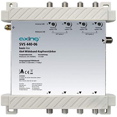 Axing SVS 440-06 Amplificateur de tête pour 2 LNB Wideband 20 dB 4 en 4 250-2400 MHz Axing SVS 440-06 Amplificateur de tête pour 2 LNB Wideband 20 dB 4 en 4 250-2400 MHz