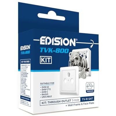 Edision Prise d'antenne satellite TVK-800 Kit : prise de passage TV-R-SAT encastrée/en saillie 3 trous avec couvercle et cadre de montage en saillie, DVB-S2, Unicable, DVB-T/T2, DVB-C, radio, FM, Edision Prise d'antenne satellite TVK-800 Kit : prise de passage TV-R-SAT encastrée/en saillie 3 trous avec couvercle et cadre de montage en saillie, DVB-S2, Unicable, DVB-T/T2, DVB-C, radio, FM,