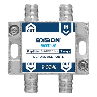 Edision SDC-3 partiteur d'antenne TV 3 sorties, répartiteur satellite et TV avec connecteur F, distributeur de signal TV, fréquences 5-2400Mhz, DVB-S2, DVB-T2, DVB-C, passage de DC, 3-voies Edision SDC-3 partiteur d'antenne TV 3 sorties, répartiteur satellite et TV avec connecteur F, distributeur de signal TV, fréquences 5-2400Mhz, DVB-S2, DVB-T2, DVB-C, passage de DC, 3-voies