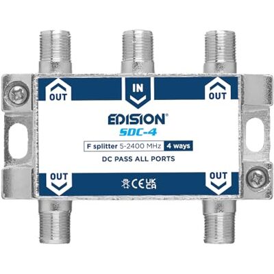 Edision SDC-4 partiteur d'antenne TV 4 sorties, répartiteur satellite et TV avec connecteur F, distributeur de signal TV, fréquences 5-2400Mhz, DVB-S2, DVB-T2, DVB-C, DC Passage 4-Voies Edision SDC-4 partiteur d'antenne TV 4 sorties, répartiteur satellite et TV avec connecteur F, distributeur de signal TV, fréquences 5-2400Mhz, DVB-S2, DVB-T2, DVB-C, DC Passage 4-Voies