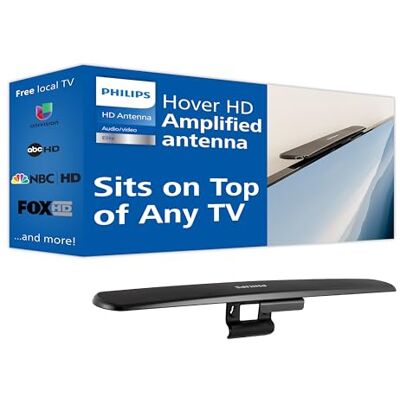 Philips Antenne TV HD amplifiée, montage facile pour haut de TV, intérieur, longue portée, amplificateur de signal inclus, Full 1080p 4K Ultra HD VHF UHF, SDV7219N/27 Philips Antenne TV HD amplifiée, montage facile pour haut de TV, intérieur, longue portée, amplificateur de signal inclus, Full 1080p 4K Ultra HD VHF UHF, SDV7219N/27