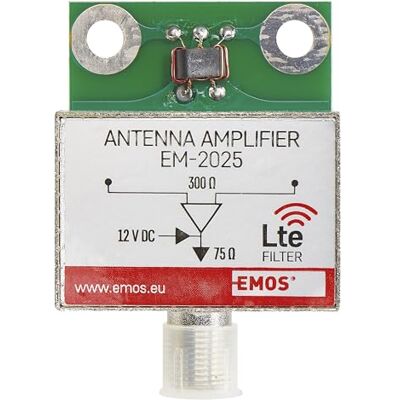 EMOS Amplificateur large bande 25 dB (plage de fréquence 5-260 MHz, 470-790 MHz) pour montage dans une prise d'antenne de 27 mm, amplificateur de signal avec prise F pour TV, radio, télévision par EMOS Amplificateur large bande 25 dB (plage de fréquence 5-260 MHz, 470-790 MHz) pour montage dans une prise d'antenne de 27 mm, amplificateur de signal avec prise F pour TV, radio, télévision par