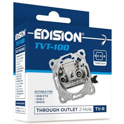 Edision Prise d'antenne universelle TVT-100, prise de passage TV-R encastrée à 2 trous, convient pour terrestre DVB-T/T2, câble DVB-C, radio, FM, DAB+, 2 sorties Edision Prise d'antenne universelle TVT-100, prise de passage TV-R encastrée à 2 trous, convient pour terrestre DVB-T/T2, câble DVB-C, radio, FM, DAB+, 2 sorties