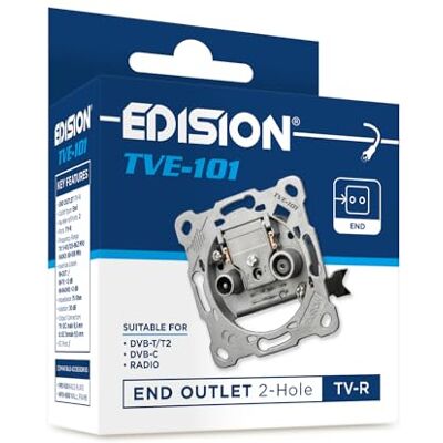 Edision Prise d'antenne universelle TVE-101, prise d'antenne TV R encastrée à 2 trous, convient pour terrestre DVB-T/T2, câble DVB-C, radio, FM, DAB+, 2 sorties Edision Prise d'antenne universelle TVE-101, prise d'antenne TV R encastrée à 2 trous, convient pour terrestre DVB-T/T2, câble DVB-C, radio, FM, DAB+, 2 sorties