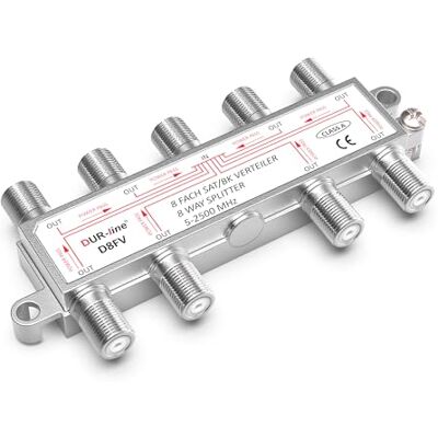 DUR-line Répartiteur SAT & BK 8 voies Entièrement blindé Compatible Unicable & HD Pour systèmes satellite DVB-S2 BK, FM, passage CC, antennes TV DUR-line Répartiteur SAT & BK 8 voies Entièrement blindé Compatible Unicable & HD Pour systèmes satellite DVB-S2 BK, FM, passage CC, antennes TV