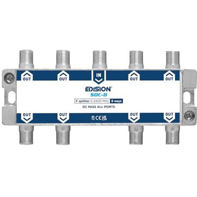 Edision SDC-8 Partiteur Antenne TV 8 sorties, répartiteur satellite et TV avec connecteur F, distributeur de signal TV, fréquences 5-2400Mhz, DVB-S2, DVB-T2, DVB-C, DC Passage 8-Voies Edision SDC-8 Partiteur Antenne TV 8 sorties, répartiteur satellite et TV avec connecteur F, distributeur de signal TV, fréquences 5-2400Mhz, DVB-S2, DVB-T2, DVB-C, DC Passage 8-Voies