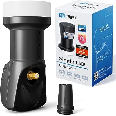 HB-DIGITAL Universal Single LNB Noir UHD 4K Full HD DVB-S/S2 Facteur de bruit de 0,1 dB pour un récepteur satellite (connexion directe) Contacts dorés Protection contre les intempéries HB-DIGITAL Universal Single LNB Noir UHD 4K Full HD DVB-S/S2 Facteur de bruit de 0,1 dB pour un récepteur satellite (connexion directe) Contacts dorés Protection contre les intempéries