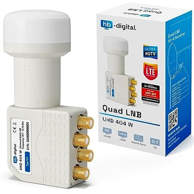 HB-DIGITAL Universal Quad LNB Blanc UHD 4K Full HD DVB-S/S2 Facteur de bruit de 0,1 dB pour quatre récepteurs satellite (connexion directe) Contacts dorés Protection contre les intempéries HB-DIGITAL Universal Quad LNB Blanc UHD 4K Full HD DVB-S/S2 Facteur de bruit de 0,1 dB pour quatre récepteurs satellite (connexion directe) Contacts dorés Protection contre les intempéries
