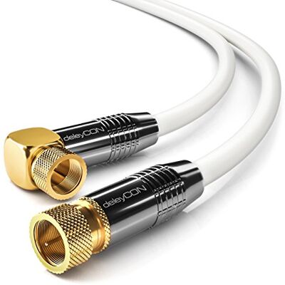 deleyCON 1,5m Câble Antenne SAT Câble Satellite Coaxial HDTV Full HD 4K Connecteur F 90° Coudé vers Connecteur F Droit Blanc deleyCON 1,5m Câble Antenne SAT Câble Satellite Coaxial HDTV Full HD 4K Connecteur F 90° Coudé vers Connecteur F Droit Blanc