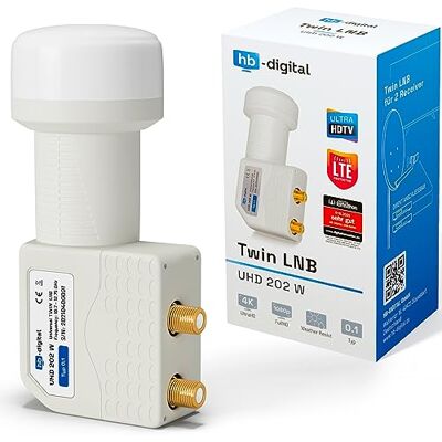 HB-DIGITAL Universal Twin LNB Blanc UHD 4K Full HD DVB-S/S2 Facteur de bruit de 0,1 dB pour deux récepteurs satellite (connexion directe) Contacts dorés Protection contre les intempéries HB-DIGITAL Universal Twin LNB Blanc UHD 4K Full HD DVB-S/S2 Facteur de bruit de 0,1 dB pour deux récepteurs satellite (connexion directe) Contacts dorés Protection contre les intempéries