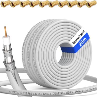 HB-DIGITAL Câble coaxial HQ-135 Câble d'antenne 135 dB Câble SAT 8K 4K UHD 4 fois blindé pour systèmes DVB-S / S2 DVB-C / C2 DVB-T / T2 DAB+ Radio BK + 10 F-Plug GRATUITEMENT HB-DIGITAL Câble coaxial HQ-135 Câble d'antenne 135 dB Câble SAT 8K 4K UHD 4 fois blindé pour systèmes DVB-S / S2 DVB-C / C2 DVB-T / T2 DAB+ Radio BK + 10 F-Plug GRATUITEMENT