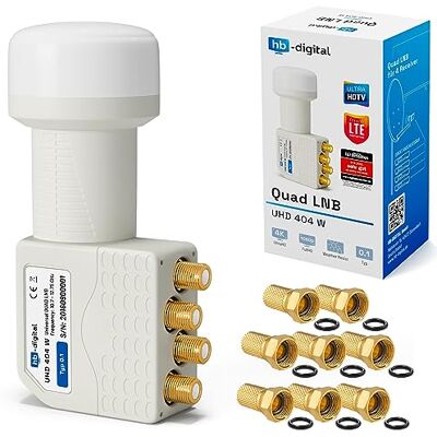 HB-DIGITAL QUAD LNB 4 fois DVB-S DVB-S2 FULL HD TV 3D 4K UHD SAT 4 Participants Avec Protection Contre Les Intempéries + 8x F-plugs Plaqués Or HB-DIGITAL QUAD LNB 4 fois DVB-S DVB-S2 FULL HD TV 3D 4K UHD SAT 4 Participants Avec Protection Contre Les Intempéries + 8x F-plugs Plaqués Or