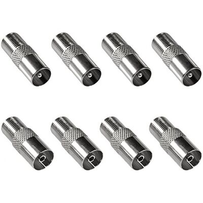 POPPSTAR 8x Adaptateur coaxial SAT/TV (4x F vers fiche IEC, 4x F vers embase IEC), connecteur coaxial pour câble coaxial, argent POPPSTAR 8x Adaptateur coaxial SAT/TV (4x F vers fiche IEC, 4x F vers embase IEC), connecteur coaxial pour câble coaxial, argent