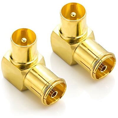 deleyCON 2 Pièces 90° IEC Adaptateur Coudé SET Fiches Coaxiales Dorées à 90° pour Radio TV par Câble DVB-T DVB-T2 HD deleyCON 2 Pièces 90° IEC Adaptateur Coudé SET Fiches Coaxiales Dorées à 90° pour Radio TV par Câble DVB-T DVB-T2 HD