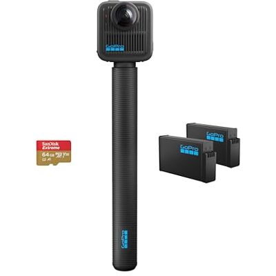 GoPro MAX2 + accessoires – Comprend une rallonge de 1,2 m, 2 batteries Enduro 1960 mAh, une carte microSD SanDisk de 64 Go GoPro MAX2 + accessoires – Comprend une rallonge de 1,2 m, 2 batteries Enduro 1960 mAh, une carte microSD SanDisk de 64 Go