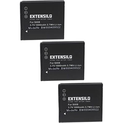 EXTENSILO Lot de 3 batteries compatibles avec Panasonic SDR-S7E, SDR-S7EG-K, SDR-S7EG-S, SDR-S9 appareil photo numérique, DSLR (1000 mAh, 3,7 V, Li-Ion) EXTENSILO Lot de 3 batteries compatibles avec Panasonic SDR-S7E, SDR-S7EG-K, SDR-S7EG-S, SDR-S9 appareil photo numérique, DSLR (1000 mAh, 3,7 V, Li-Ion)