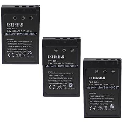 EXTENSILO 3X Batteries Compatible avec Olympus Pen E-PL9, E-PL7 Appareil Photo, Reflex numérique (1000mAh, 7,4V, Li-ION) avec Puce d'information EXTENSILO 3X Batteries Compatible avec Olympus Pen E-PL9, E-PL7 Appareil Photo, Reflex numérique (1000mAh, 7,4V, Li-ION) avec Puce d'information