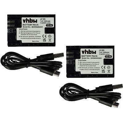 vhbw 2X Batteries Compatible avec Canon EOS 6D Mark II, 70D, 5DS, 5DS R, 6D, 5D Mark III, 5D Mark II, 60Da, 60D Appareil Photo (1600mAh, 7,4V, Li-ION vhbw 2X Batteries Compatible avec Canon EOS 6D Mark II, 70D, 5DS, 5DS R, 6D, 5D Mark III, 5D Mark II, 60Da, 60D Appareil Photo (1600mAh, 7,4V, Li-ION