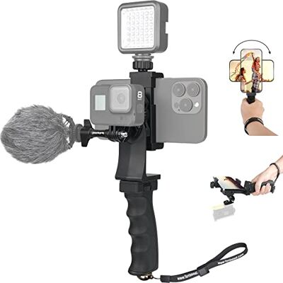 fantaseal Caméra d'action portable ergonomique 2 en 1 + stabilisateur de poignée pour smartphone GoPro Hero 11 iPhone Interview Voyage YouTube Tiktok Streaming-Mic+adaptateur de lumière fantaseal Caméra d'action portable ergonomique 2 en 1 + stabilisateur de poignée pour smartphone GoPro Hero 11 iPhone Interview Voyage YouTube Tiktok Streaming-Mic+adaptateur de lumière