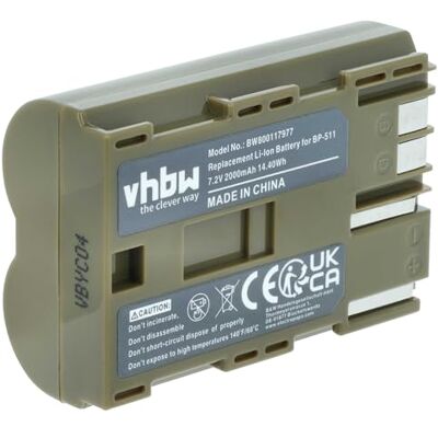 vhbw Li-ION Batterie 2000mAh (7.4V) pour Appareil Photo DSLR comme Canon BP-511, BP-511A, BP-512, BP-514 vhbw Li-ION Batterie 2000mAh (7.4V) pour Appareil Photo DSLR comme Canon BP-511, BP-511A, BP-512, BP-514