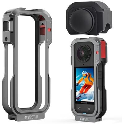 FiTSTILL Étui de protection pour Insta 360 X5 Boîtier de protection multifonction en aluminium + cache lentille en silicone Anti-rayures et anti-poussière Plusieurs interfaces d'extension Kit FiTSTILL Étui de protection pour Insta 360 X5 Boîtier de protection multifonction en aluminium + cache lentille en silicone Anti-rayures et anti-poussière Plusieurs interfaces d'extension Kit
