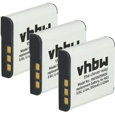 vhbw 3X Batterie Compatible avec Sony Cybershot DSC-W80HDPR, DSC-W85, DSC-W90, DSC-WX1, DSC-WX10 Appareil Photo DSLR (950mAh, 3,6V, Li-ION) vhbw 3X Batterie Compatible avec Sony Cybershot DSC-W80HDPR, DSC-W85, DSC-W90, DSC-WX1, DSC-WX10 Appareil Photo DSLR (950mAh, 3,6V, Li-ION)