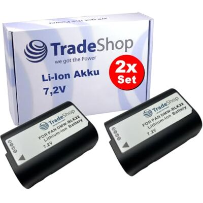 Trade-Shop Lot de 2 batteries Li-ion 7,2 V/2400 mAh compatibles avec Panasonic Lumix DC-G9 II DC-GH6 Remplacement pour DMW-BLK22GK Trade-Shop Lot de 2 batteries Li-ion 7,2 V/2400 mAh compatibles avec Panasonic Lumix DC-G9 II DC-GH6 Remplacement pour DMW-BLK22GK