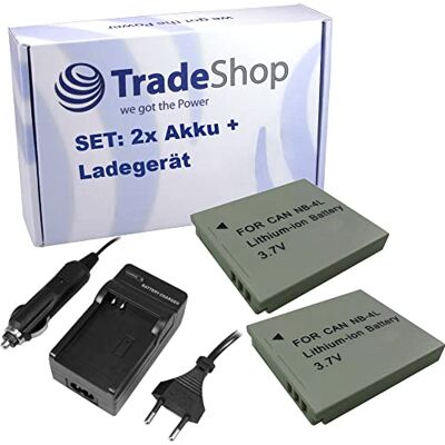Trade-Shop Kit 3 en 1 : 2 appareils photo Li-ion 850 mAh + chargeur avec adaptateur voiture remplace NB-4L NB-4LH pour Canon IXY DIGITAL 40 50 55 PowerShot SD-200 SD-300 SD-400 SD-430 SD-450 SD-600 SD-630 TX-1 Trade-Shop Kit 3 en 1 : 2 appareils photo Li-ion 850 mAh + chargeur avec adaptateur voiture remplace NB-4L NB-4LH pour Canon IXY DIGITAL 40 50 55 PowerShot SD-200 SD-300 SD-400 SD-430 SD-450 SD-600 SD-630 TX-1