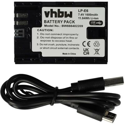 vhbw Batterie Compatible avec Canon XC10, XC15 Appareil Photo, poignée Batterie (1600mAh, 7,4V, Li-ION) Prise USB-C vhbw Batterie Compatible avec Canon XC10, XC15 Appareil Photo, poignée Batterie (1600mAh, 7,4V, Li-ION) Prise USB-C