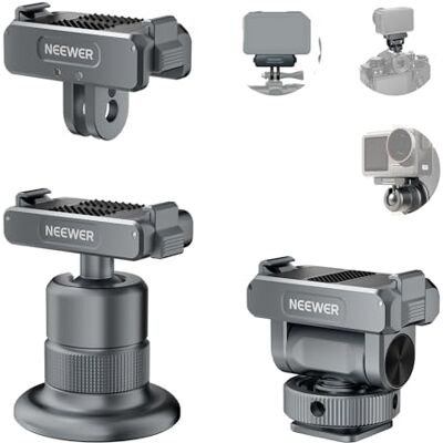 NEEWER Kit d'accessoires pour caméra d'action compatible avec DJI Osmo Action 5 Pro/4/3, support griffe, support magnétique à dégagement rapide et adaptateur de tête sphérique, AC011+AC012+ AC013 NEEWER Kit d'accessoires pour caméra d'action compatible avec DJI Osmo Action 5 Pro/4/3, support griffe, support magnétique à dégagement rapide et adaptateur de tête sphérique, AC011+AC012+ AC013