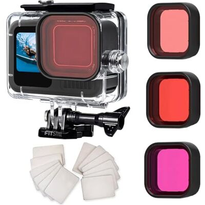 FiTSTILL Boîtier étanche pour Go pro Hero 12/Hero 11/Hero 10/Hero 9 noir, boîtier de protection pour plongée sous-marine 60 m, Go Pro Hero 12/11/10/9 noir avec 3 filtres FiTSTILL Boîtier étanche pour Go pro Hero 12/Hero 11/Hero 10/Hero 9 noir, boîtier de protection pour plongée sous-marine 60 m, Go Pro Hero 12/11/10/9 noir avec 3 filtres
