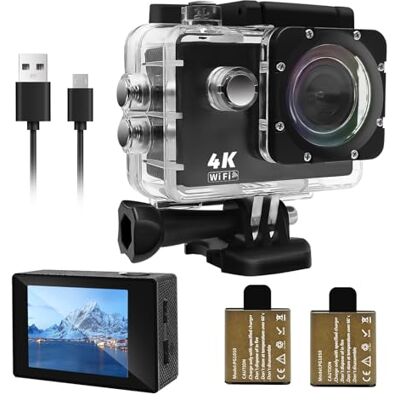 Cecosy Caméra d'action 4 K 30 fps étanche 30 m Ultra HD 131FT 170° Grand Angle de prise de vue, avec 2 batteries 1050 mAh pour cyclisme, patinage sur glace, ski, pêche, escalade Cecosy Caméra d'action 4 K 30 fps étanche 30 m Ultra HD 131FT 170° Grand Angle de prise de vue, avec 2 batteries 1050 mAh pour cyclisme, patinage sur glace, ski, pêche, escalade