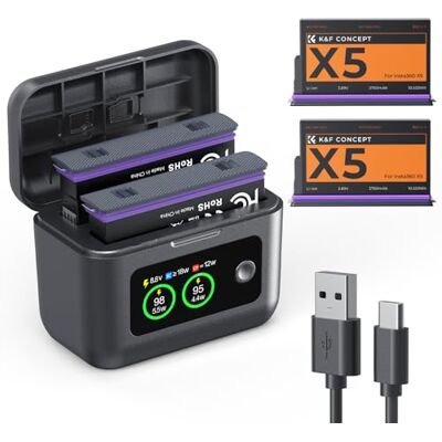 K&F CONCEPT Lot de 2 chargeurs de batterie compatibles avec Insta360 X5, 2 700 mAh et chargeur rapide de 20 W, compatible avec Insta360 X5, accessoires pour caméra de sport K&F CONCEPT Lot de 2 chargeurs de batterie compatibles avec Insta360 X5, 2 700 mAh et chargeur rapide de 20 W, compatible avec Insta360 X5, accessoires pour caméra de sport