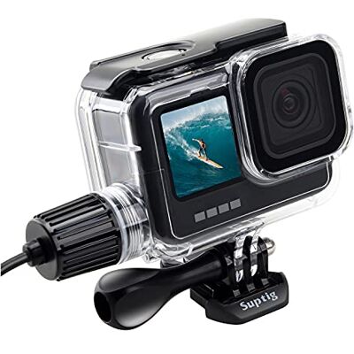 Suptig Boîtier étanche pour GoPro Hero 11/10/9 noir, étanche à 50 m, plastique, acier inoxydable + verre trempé, support à dégagement rapide Suptig Boîtier étanche pour GoPro Hero 11/10/9 noir, étanche à 50 m, plastique, acier inoxydable + verre trempé, support à dégagement rapide