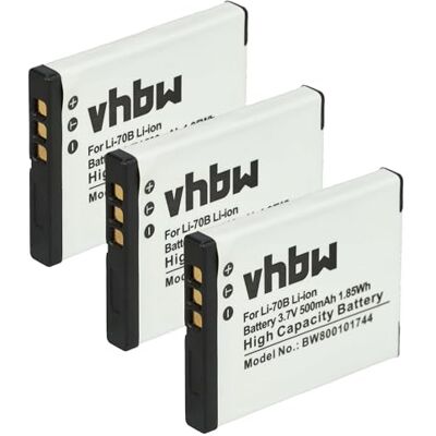 vhbw Lot de 3 batteries 500 mAh compatibles avec l'appareil photo remplace Olympus Li-70B. vhbw Lot de 3 batteries 500 mAh compatibles avec l'appareil photo remplace Olympus Li-70B.