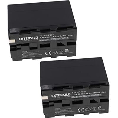 EXTENSILO Lot de 2 batteries compatibles avec Sony DSR-300, DSR-200, DSC-D700, DSC-D770, appareil photo numérique, DSLR (6600 mAh, 7,4 V, Li-Ion) EXTENSILO Lot de 2 batteries compatibles avec Sony DSR-300, DSR-200, DSC-D700, DSC-D770, appareil photo numérique, DSLR (6600 mAh, 7,4 V, Li-Ion)