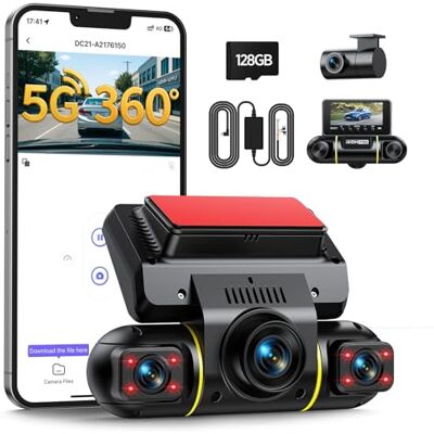 LAMTTO 360 Degrés Dashcam Voiture Avant Arrière 4 Canaux Camera Embarquée Contrôle de l'application Wi-Fi 5G Surveillance du Stationnement Vision Nocturne IR Kit de Câblage pour SD 128GB Incluse LAMTTO 360 Degrés Dashcam Voiture Avant Arrière 4 Canaux Camera Embarquée Contrôle de l'application Wi-Fi 5G Surveillance du Stationnement Vision Nocturne IR Kit de Câblage pour SD 128GB Incluse