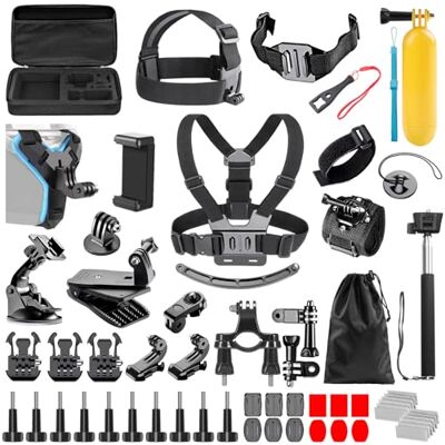 TAVADA Kit d'accessoires 49 en 1 pour caméra d'action GoPro, kit d'accessoires pour caméra d'action GoPro, ensemble d'accessoires avec boîtier étanche, étui de protection en silicone, tête de balle à TAVADA Kit d'accessoires 49 en 1 pour caméra d'action GoPro, kit d'accessoires pour caméra d'action GoPro, ensemble d'accessoires avec boîtier étanche, étui de protection en silicone, tête de balle à