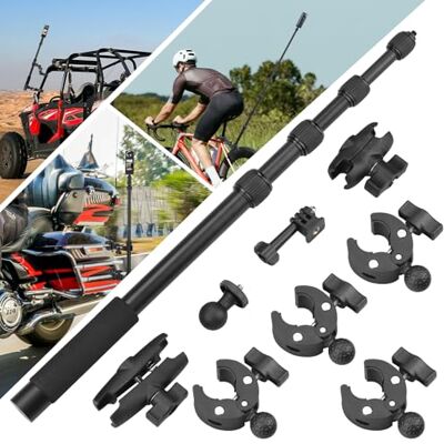 BRDRC Support de moto pour Insta 360 X4 X5, support de serrage de guidon de vélo, kit de perche à selfie invisible de 150 cm pour Insta360 X5 X4 X3 X2 X One, pour DJI OSMO 360, pour accessoires de BRDRC Support de moto pour Insta 360 X4 X5, support de serrage de guidon de vélo, kit de perche à selfie invisible de 150 cm pour Insta360 X5 X4 X3 X2 X One, pour DJI OSMO 360, pour accessoires de