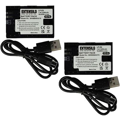 EXTENSILO 2X Batteries Compatible avec Canon EOS 6D Mark II, 5DS, 5DS R, 6D, 5D Mark III, 5D Mark II, 60Da, 60D Appareil Photo (2250mAh, 7,4V, Li-ION EXTENSILO 2X Batteries Compatible avec Canon EOS 6D Mark II, 5DS, 5DS R, 6D, 5D Mark III, 5D Mark II, 60Da, 60D Appareil Photo (2250mAh, 7,4V, Li-ION