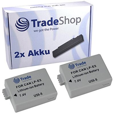 Trade-Shop Lot de 2 batteries Li-ion haute performance 1200 mAh compatibles avec Canon EOS 450D 500D 1000D 450-D 500-D 1000-D Digital Rebel XSi remplace Canon LP-E5 LPE5 LP-E-5 LPE-5 Trade-Shop Lot de 2 batteries Li-ion haute performance 1200 mAh compatibles avec Canon EOS 450D 500D 1000D 450-D 500-D 1000-D Digital Rebel XSi remplace Canon LP-E5 LPE5 LP-E-5 LPE-5